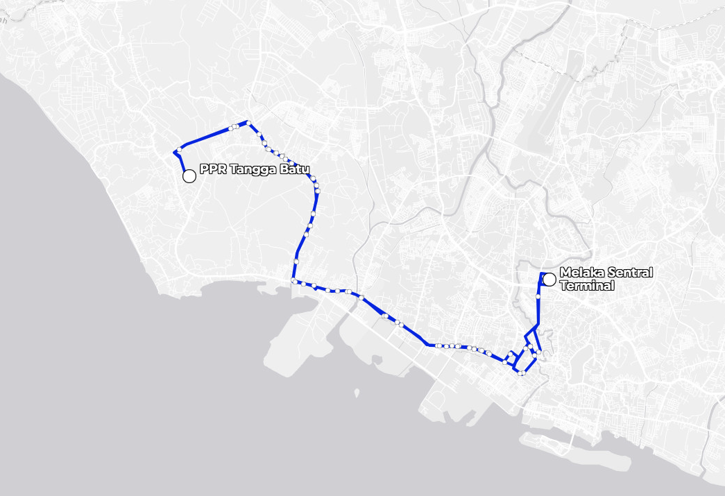 BAS.MY Melaka M16 Overview Route Map